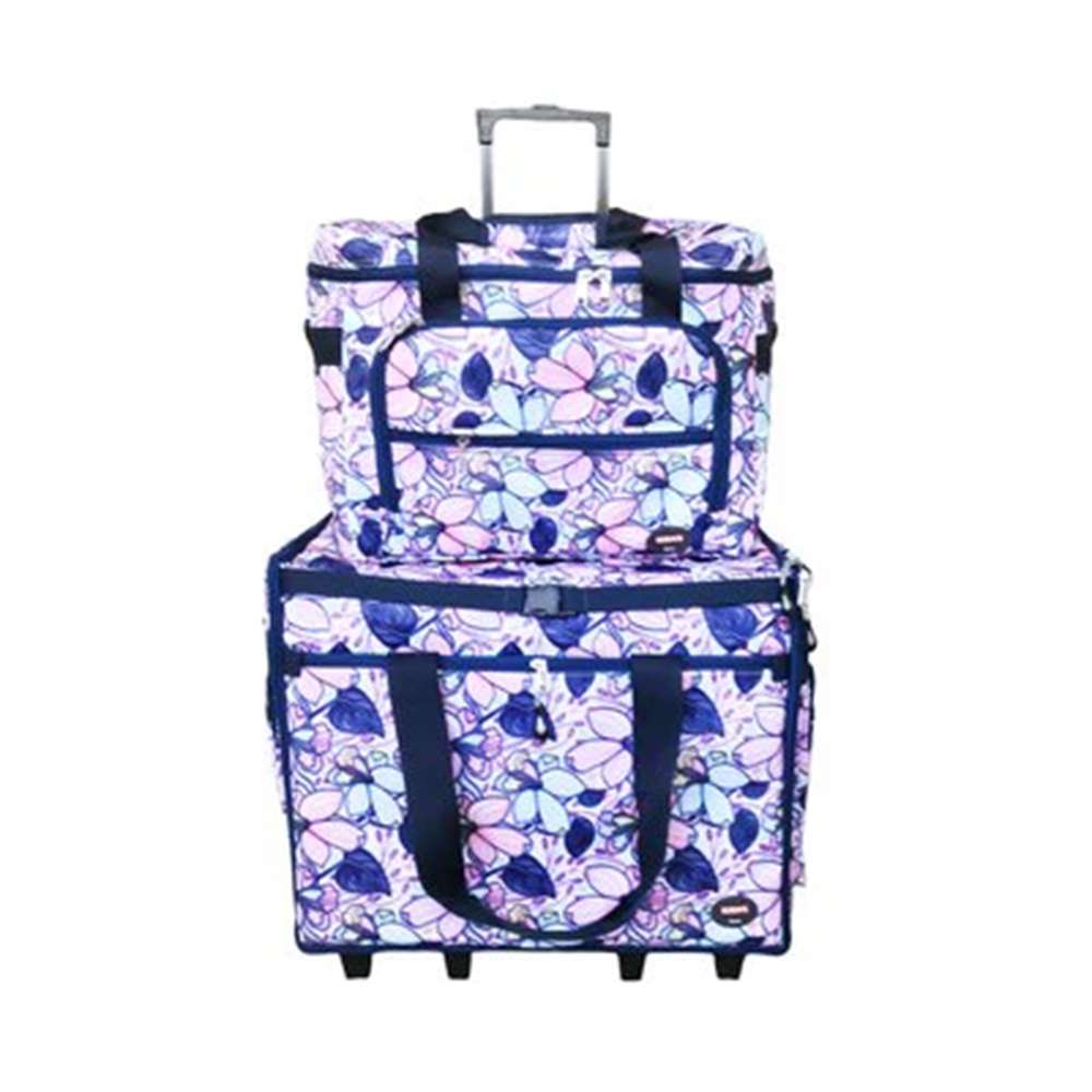 Maleta trolley floral con bolsa de mano.